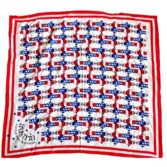 Austria American Skiers Best Friend Red White Blue Cotton Scarf Unisex Square - Picture 1 of 5